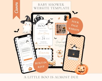 Halloween Baby Shower Website Template, Little Boo Theme, Editable Canva Invitation Website (Digital Download)