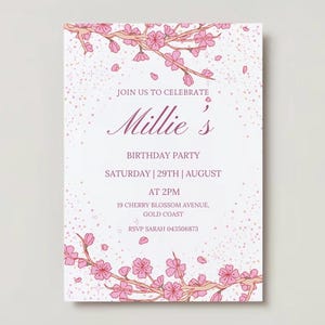 Invito di compleanno con fiori di ciliegio - Invito digitale istantaneo personalizzabile - Invito per festa di compleanno