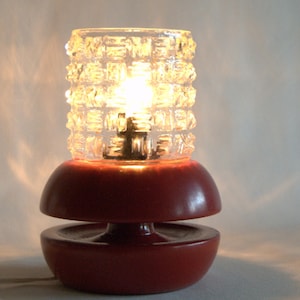 Vintage Scandinavian Table Lamp - Bedside Lamp - Desk Lamp - Red Wood & Glass- Retro - midcentury