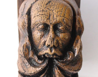 Green Man Bookend Reproduction Medieval Cathedral Gothic Carving.