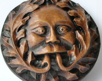 Reproduktion av den gröna mannen, medeltida snideri. St. Laurence's kyrka, Ludlow, England, gotisk gåva.