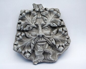 Green Man Stone Effect Reproduction Gothic English Cathedral Carving Plaque Pagan Greenman Gift