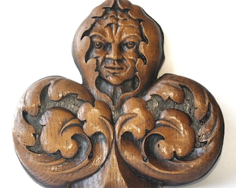 Green Man Reproduction Medieval Cathedral Gothic Carving. Wall Plaque. Collectable Gift.