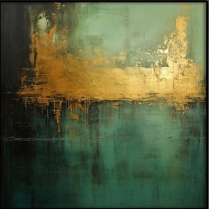 Arte abstrata dourada e verde 100% feita à mão, pintura texturizada, pintura a óleo abstrata acrílica, decoração de parede original, sala de estar, escritório, arte de parede