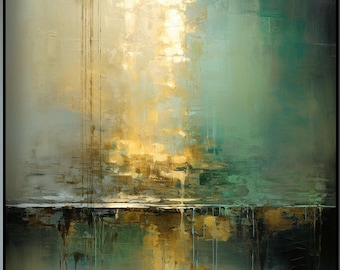 Golden Green Art, Gold, Turquoise, 100% Handmade, Textured Painting, Acrylic Abstract Oil Painting, Wall Decor Living Room, Office Wall Art