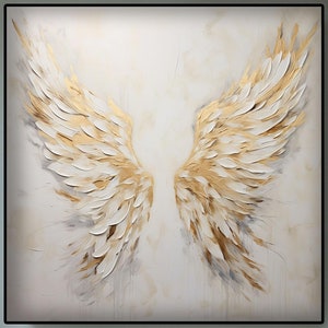 Golden Wings Painting, 100% Handmade, Textured Painting, Gold Wing, Acrylic Abstract Oil Painting, Wall Decor Living Room, Golden Painting