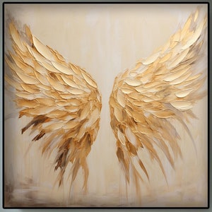 Golden Wings Painting, 100% Handmade, Textured Painting, Gold Wing, Acrylic Abstract Oil Painting, Wall Decor Living Room, Golden Painting