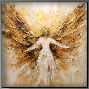 Golden Wings Painting, 100% Handmade, Textured Painting, Gold Wing, Acrylic Abstract Oil Painting, Wall Decor Living Room, Golden Painting