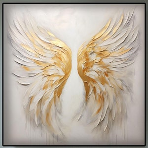 Golden Wings Painting, 100% Handmade, Textured Painting, Gold Wing, Acrylic Abstract Oil Painting, Wall Decor Living Room, Golden Painting