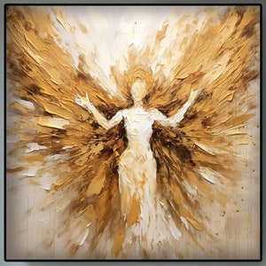 Golden Wings Painting, 100% Handmade, Textured Painting, Gold Wing, Acrylic Abstract Oil Painting, Wall Decor Living Room, Golden Painting