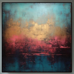 Gold, Blue, Turquoise, Fuchsia, 100% Handmade, Textured Painting, Acrylic Abstract Oil Painting, Wall Decor Living Room, Office Wall Art