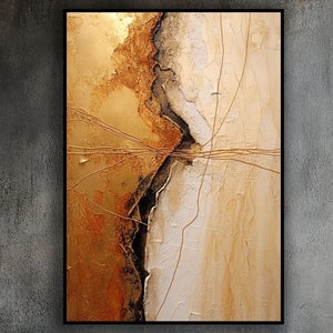 Gold, Beige White Abstract Art, Golden Handmade Original Textured Oil Painting, Acrylic Abstract Art Wall Decor Living Room, Office Wall Art