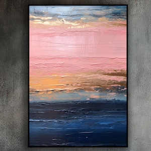 Gold And Pink Landscape, 100% Handmade, Textured Painting, Original Acrylic Abstract Oil Painting, Wall Decor Living Room, Office Wall Art