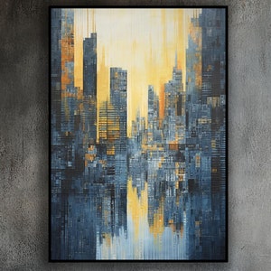 Blue, New York Cityscape, Manhattan, 100% Handmade, Textured Painting, Acrylic Abstract Oil Painting, Original Wall Decor, Office Wall Art