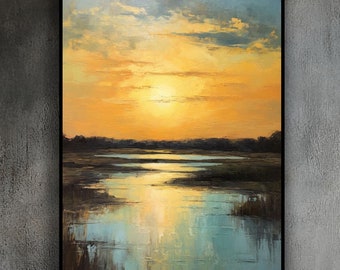 Sunset On The Ocean, 100% Hand Painted, Textured Painting, Abstract Oil Painting, Acrylic Painting, Wall Decor Living Room, Office Wall Art
