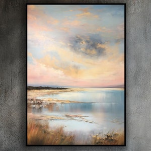 Pink, Blue Sky, Seascape, Gold, Handmade Original Textured Painting, Acrylic Abstract Oil Painting, Wall Decor Living Room, Office Wall Art