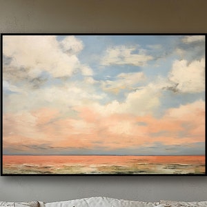 Rosa, Blaue Natur, Landschaft, See, Handgemachtes Originalgemälde, Acrylgemälde, Abstraktes Ölgemälde, Wanddekor, Wohnzimmer, Büro, Kunst