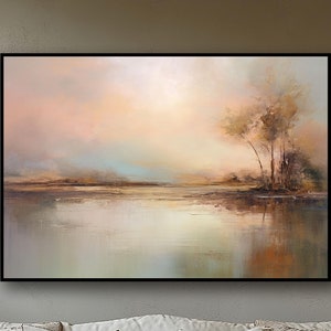 Rosa, Beige Natur Landschaft, handgemacht, Originalgemälde, abstraktes Ölgemälde, Wanddekor Wohnzimmer, Bürowandkunst