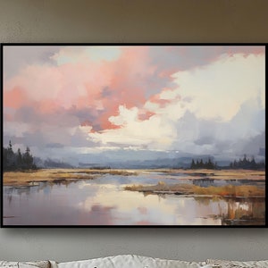 Rosa, Beige Natur Landschaft, handgemacht, Originalgemälde, abstraktes Ölgemälde, Wanddekor Wohnzimmer, Bürowandkunst
