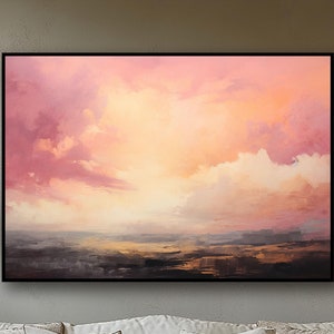 Pink, Blue Nature Landscape, Lake Handmade, Original Textured Painting Acrylic Abstract Oil Painting Wall Decor Living Room Office Wall Art