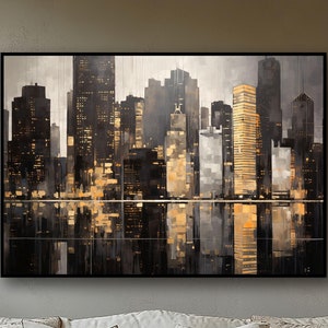 Pintura de paisaje urbano de Nueva York hecha a mano: óleo abstracto texturizado sobre lienzo