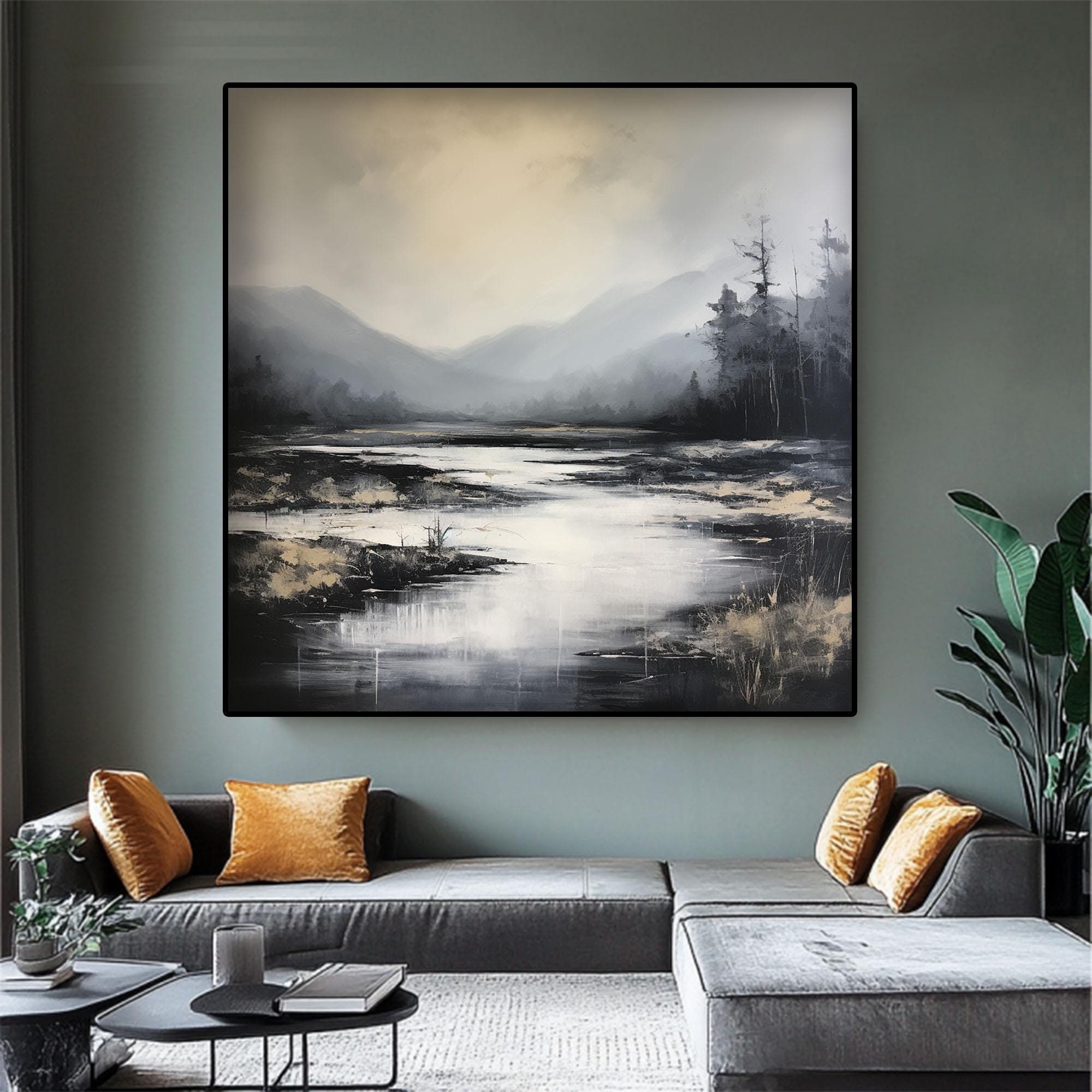 Landscape, Lake, Mountains, 100% Handmade, Textured Painting, Acrylic Abstract Oil Painting, Wall Decor, Office Wall Art Original painting