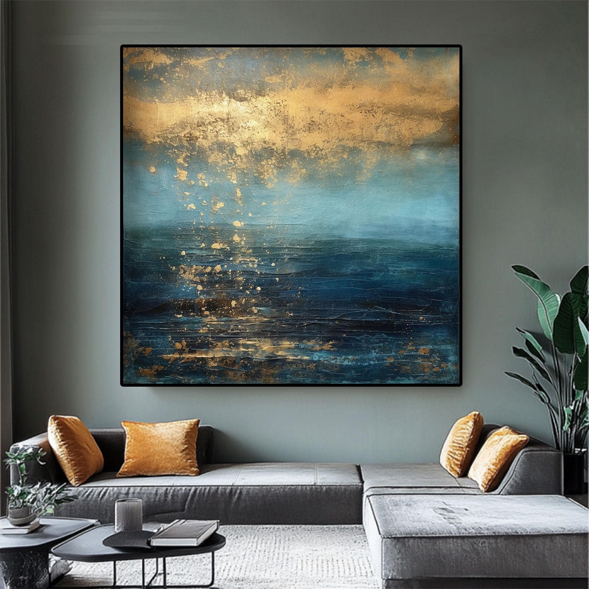 抽象的な油彩画 金色フレーム付き 0_e04c2f256b5d3b8a08cb41ee8f84