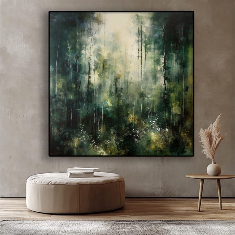 Large Abstract Forest Oil Painting: Green Landscape Art - Etsy