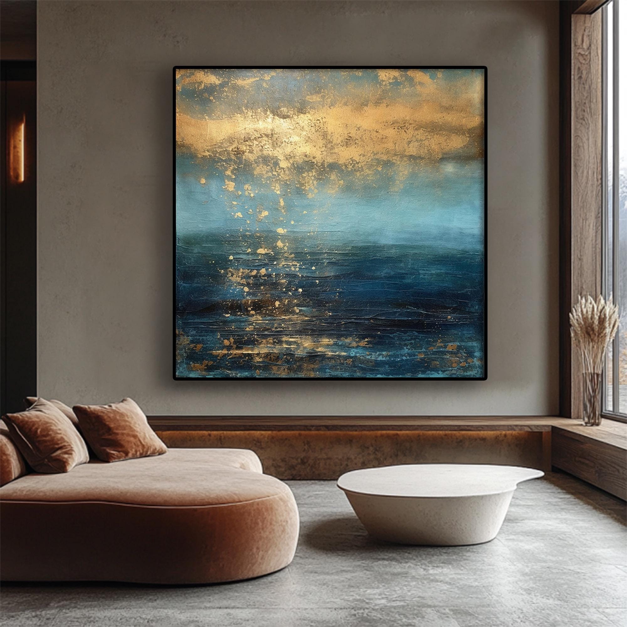 Large Abstract Gold Oil Painting: Navy Blue Textured Canvas Art - Etsy