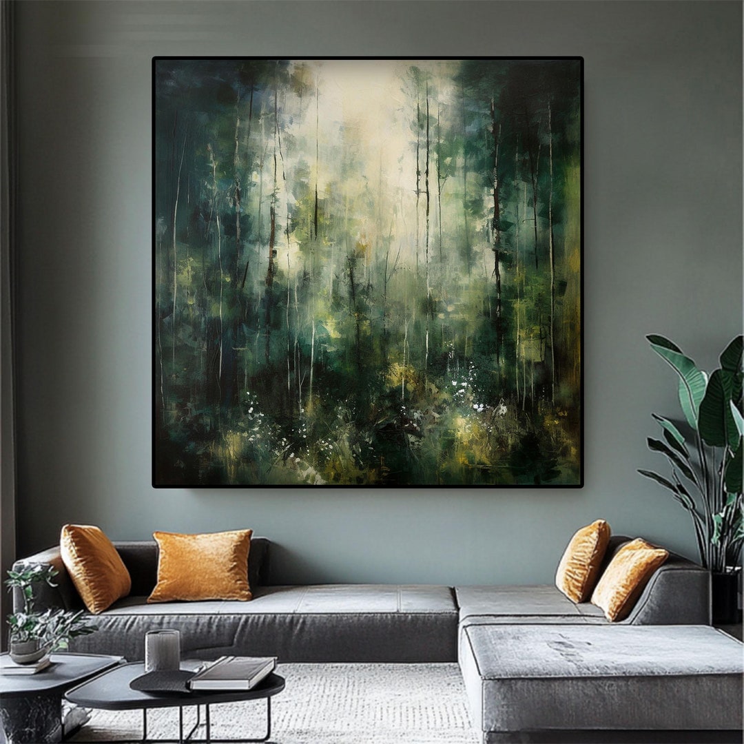 Large Abstract Forest Oil Painting: Green Landscape Art - Etsy
