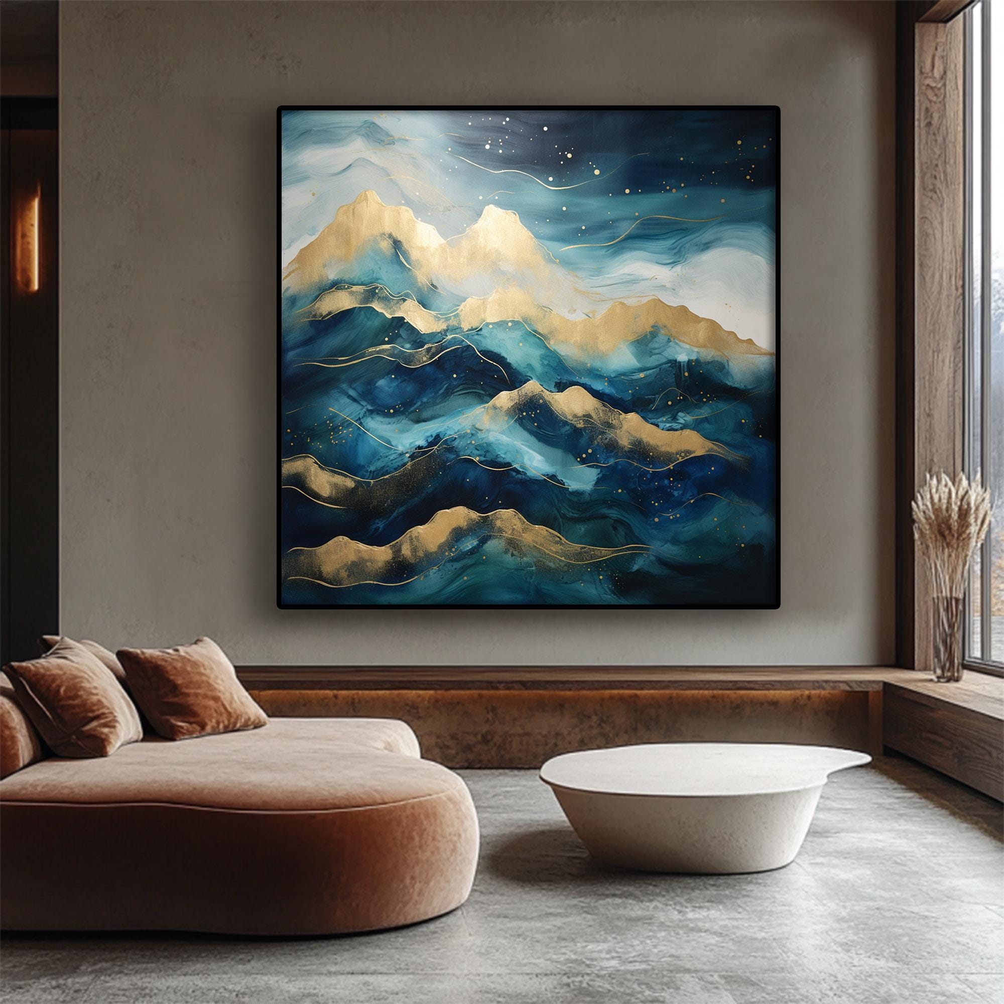 黄金の山々の絵画：抽象的なテクスチャのアクリル油彩風景画 - Etsy 日本