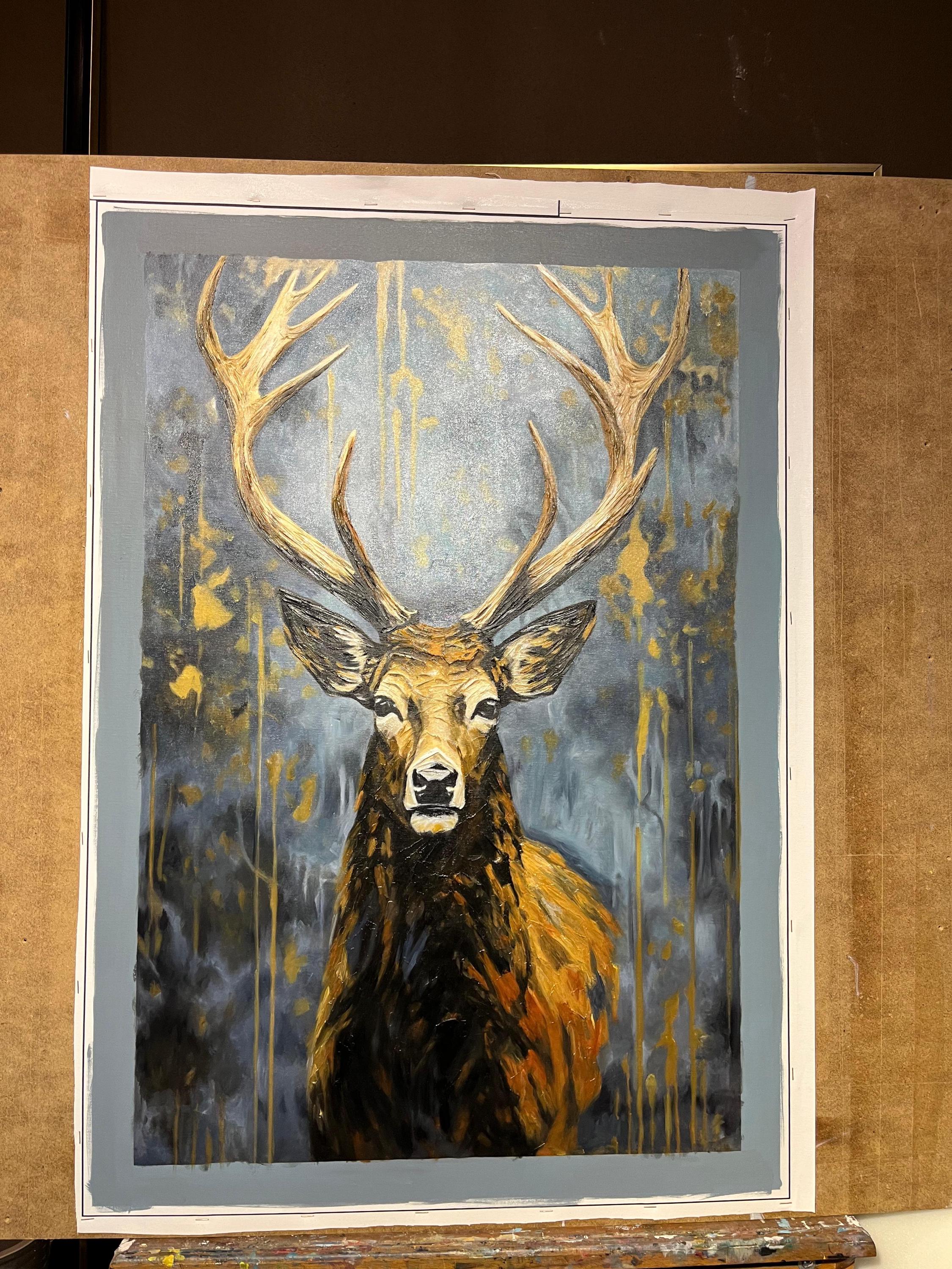 キャンバスに描かれた手作りの鹿の油絵：神秘的な森の壁アート - Etsy 日本
