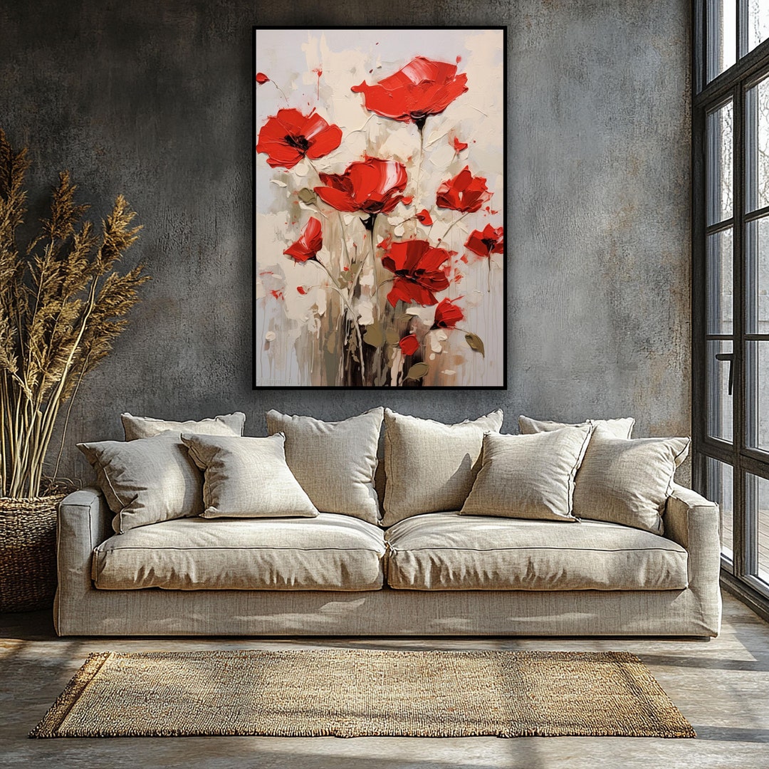 Hand-painted Red Poppies Oil Painting: Textured Floral Wall Art - Etsy