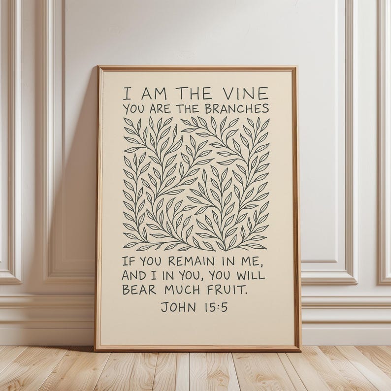 I Am the Vine Bible Verse John 15:5 Botanical Christian Home Decor ...