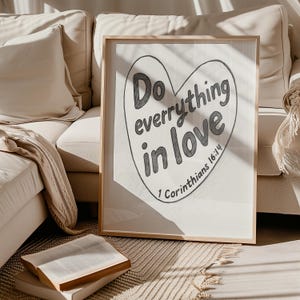 Do Everything In Love Printable 1 Corinthians 16:14 Christian Wall Art Digital Download Retro Bible Verse Decor Red Heart Sign