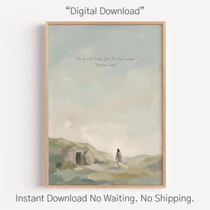 He Has Risen, empty tomb scene, matthew 28 6 verse, easter scripture, digital download