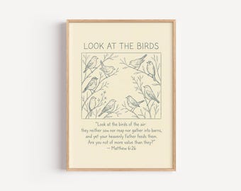 Regardez les oiseaux — Matthieu 6 Décoration d'intérieur chrétienne minimaliste Matthieu 6 Téléchargement numérique