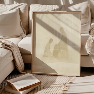 Mary Magdalene and Jesus Art Print Abstract Minimalist Christian Wall Decor Neutral Beige Religious Painting Mary Washing Jesus Feet Artwork