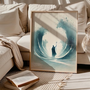Jesus Walks on Water Print | Modern Catholic Art, Abstract Christian Decor, Bible Stories, Boho Religious Wall Art