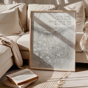 Build Your House on the Rock Print | Modern Christian Art, Bible Poster with Matthew 7:26-27 | Jesus Parable Wall Decor