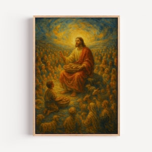 Jesus Feeds 5000 Print: Bible Story Christian Wall Art