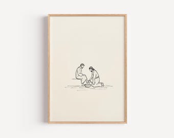 イエスの足洗い、デジタルダウンロード、最後の晩餐の聖書アート、キリスト教の壁飾り、
