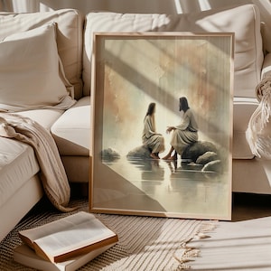 Jesus Hugging Girl Watercolor Print: Christian Home Decor