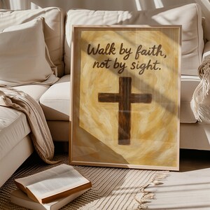 Walk By Faith Cross Art Print: Modern Christian Wall Decor