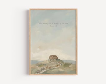 Peinture abstraite de l'arche de Noé, décoration de chambre d'enfant chrétienne, impression d'écriture sainte