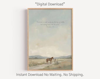 proverbs 21 31, horse scripture, bible verse art, rustic country art, digital download