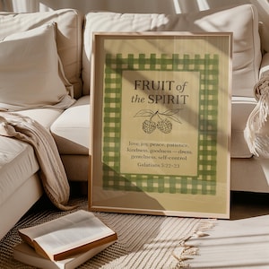 Fruit of the Spirit Scripture Print: Vintage Christian Gingham Wall Art (Digital Download)