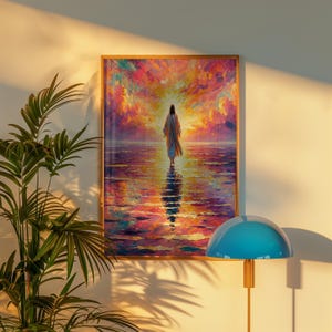 Jesus Walking on Water Canvas Print: Abstract Religious Art