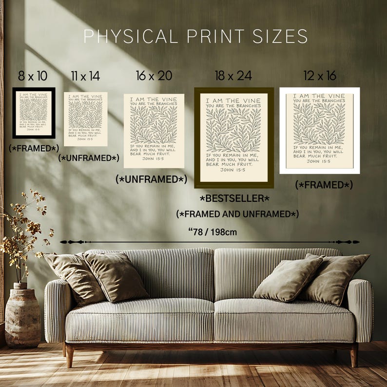 I Am the Vine Bible Verse John 15:5 Botanical Christian Home Decor ...