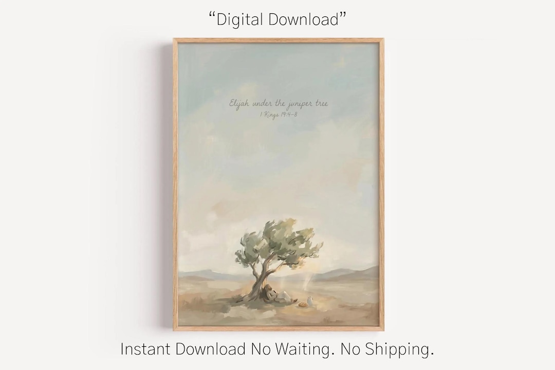 Elijah Under Juniper Tree Bible Art, Faith, Catholic Printable, Angel ...